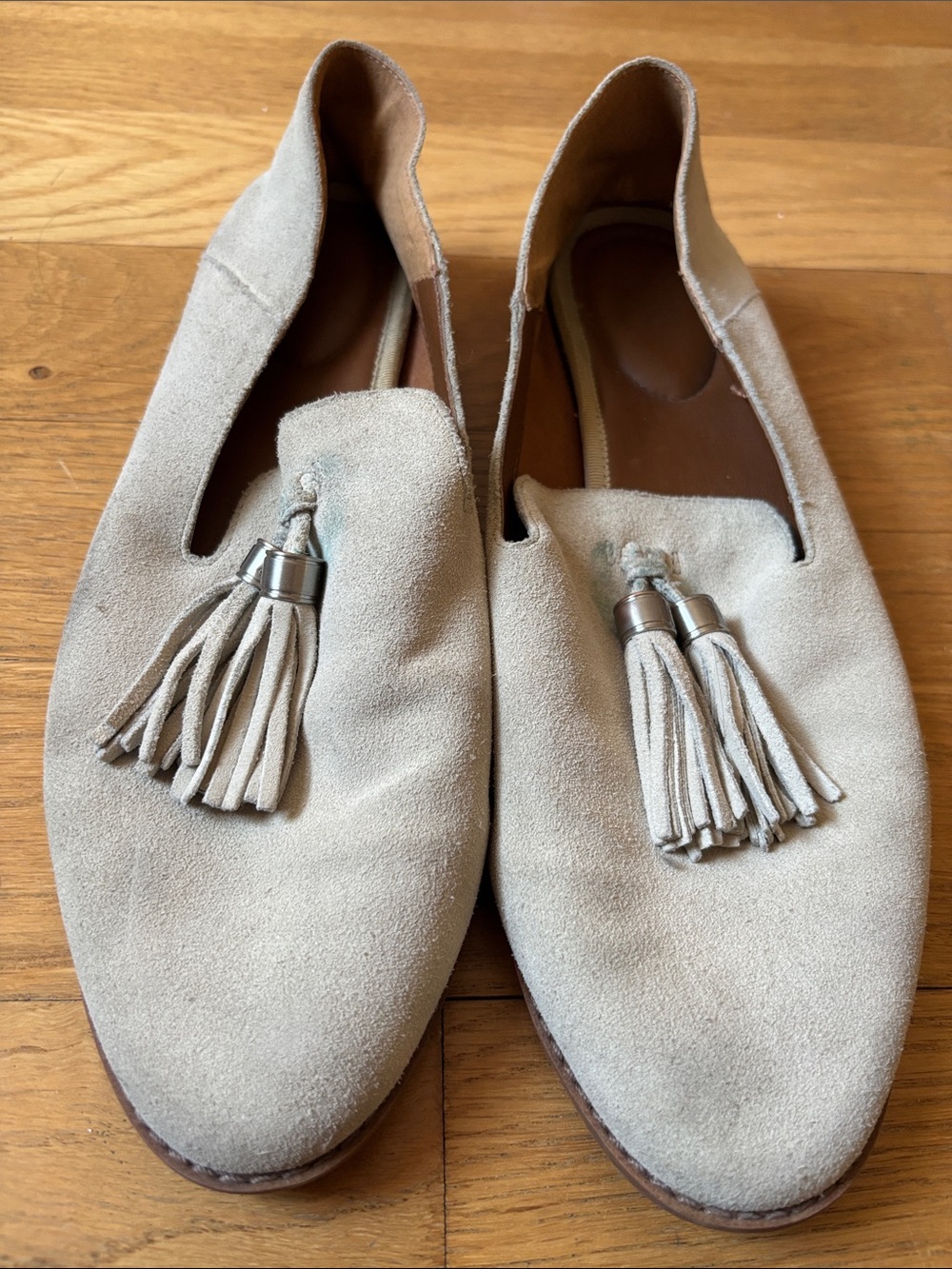 Franco Sarto Suede Tassel Loafers in Light Beige - Women